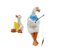 Lerpwige 2 estatuas de pesca de pato padre e hijo, escultura de resina, decoración de jardín al aire libre, para estanque, patio, resina, pato, estatuas de padre e hijo