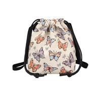 Lerpwige Bolso De Lona Tradicional Con Impresión De Mariposa Correa De Hombro Ajustable Cordón Cubo Para Trabajo Viajar Bolso De Hombro Estilo Chino, Blanco