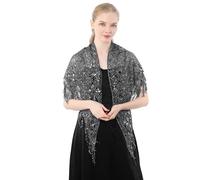 Lerpwige Borlas De Lujo Robado Bufanda De Lentejuelas Brillante Para Las Mujeres De Noche Gala Belly Dance Traje, Negro , Talla única