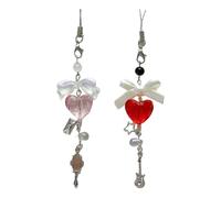 Lerpwige Bowknot Corazón Guitarra Colgante Teléfono Charm Cuerda Linda Cadena Teléfono Correa Bolsa Decoración Lanyard Llavero Accesorio