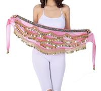 Lerpwige Bufanda de cadera para mujer, para danza del vientre, falda, bufanda de cadera, cinturón de baile, cadena de cintura con cadena de cintura dorada, Rosa Roja, Talla única