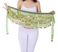 Lerpwige Bufanda de cadera para mujer, para danza del vientre, falda, bufanda de cadera, cinturón de baile, cadena de cintura con cadena de cintura dorada, verde, Talla única