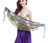 Lerpwige Bufanda de cadera para mujer, para danza del vientre, falda, bufanda de cadera, cinturón de baile, cadena de cintura con cadena de cintura dorada, Morado y azul., Talla única