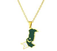 Lerpwige Collar con colgante de banderas de Pakistán, cadenas de cuello ajustables étnicas, regalos para parejas, collar vintage, talla única, como se describe, como se describe