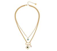 Lerpwige Collar único de piedras de luna de doble capa con colgante elegante cuadrado esmeralda para mujeres de moda uso diario