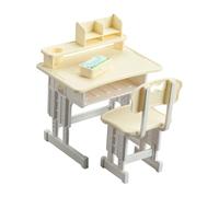 Lerpwige Conjunto de escritorio de estudio en miniatura y silla para niños, figura de mesa segura de plástico para niños, muebles de sala de juegos, escritorio y silla para niños, accesorios para casa