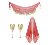 Lerpwige Elegante conjunto de danza del vientre, bufanda y diadema ligera para espectáculos de escenario, conjunto de danza del vientre, rosso, Talla única