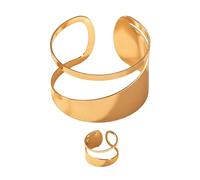 Lerpwige Elegante juego de pulseras y anillos de oro circulares huecos y conjunto de joyas para mujeres modernas y futuras pulseras de oro