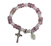 Lerpwige Iglesia Católica Crucifijo Cruz Colgante Perlas Pulsera Oración, talla única, como se describe