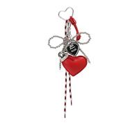 Lerpwige Joyería de bolso con temática oscura con lazos intrincados y colgante de corazón, accesorio de bolsa de moda para mujer, llavero de metal gótico, Red