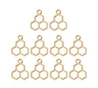 Lerpwige Juego de 10 colgantes dorados de panal de abeja con marco de resina UV, bisel abierto para hacer joyas, flores prensadas, base de ajuste, talla única, como se describe, como se describe