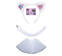 Lerpwige Juego de disfraz de gato de 2/3/4 piezas, disfraz de Halloween, cosplay, fiesta, accesorios, orejas de gato, diadema, corbatín, cola, tutú, cara, calcomanías para niños, Halloween, cosplay