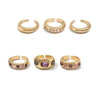 Lerpwige Juego de joyas de color dorado para mujer, 6 anillos ajustables con detalles de circonita, apilables, con incrustaciones de circonita incrustadas, talla única, como se describe, como se