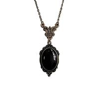[Lerpwige] Negro y Rojo Cuarzo Encanto Collar Mujeres Collar en Relieve Collar Joyería Accesorios Vintage Gargantilla Ovalada Piedra Collar