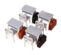 Lerpwige Paquete de 4 1:12 Escala Miniatura Aula Muebles Escritorio Silla Mochila Escolar Juego De Juguetes Para Dollhouses Mostrar Casas De Muñecas De Plástico Escritorio Y Silla