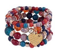 Lerpwige Pulsera elástica bohemia dinámica con corazones de cristal multicapa y detalles de flecos hechos a mano para atuendos diarios. Pulsera elástica con colgante de corazón de resina, talla única