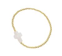 Lerpwige Pulsera elástica con cuentas doradas con diseño de cruces que simboliza protección y fe para el uso diario o regalo especial