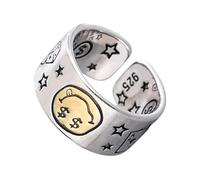 Lerpwige Retro Styles - Anillos de apertura de tamaño ajustable con diseño de estrella y cara sonriente, hechos a mano para mujer, joyería de moda, talla única, como se describe, como se describe