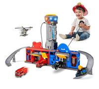 lerrbo Juegos de Pistas de transformación de la policía y la estación de Bomberos para niños Entre 3 y 6 años. Juego de acción de Ciudad Grande Plegable con Luces y Sonidos