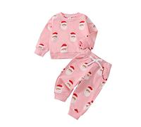 Lerrita Conjunto de Navidad para Bebé 2 piezas Niños Niñas Santa Claus Set Sudadera+Pantalón de manga larga con estampado de Papá Noel/Pan de jengibre/Cartón de ciervos Mi primer conjunto de Navidad