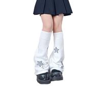 LERTREEUK Calentadores de piernas de punto Gyaru Gothic Punk Calcetines Rodillera Retro Patrón de Estrellas Y2K Botas Calentadores para Mujeres, Blanco, L