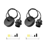 leruiyezs 2pcs Portalamparas E27 Techo con Cable Lampara Techo Ajustable 100CM y Anillo Roscado, Portalámparas Techo de Metal Negro para Bricolaje con Soporte Lampara Techo en Salón Cocina Comedor