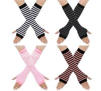 leruiyezs Guantes sin Dedos Brazalete de Rayas Calentadores de Brazos Largos de Poliéster Suave con Agujero para Pulgar Guantes Largos Rayas Mujer para Otoño Invierno Uso Diario