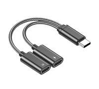 leruiyezs USB c doble adaptador de audio y carga rápida 60 W PD 2 en 1 con cable TPE resistente, doble USB c compatible con smartphones y tabletas, interruptor a multifunción