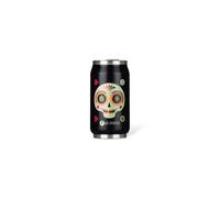 LES ARTISTES Paris A-4301 - Termo de 280 ml, sin BPA, reutilizable, boquilla plegable con pajita, acero inoxidable, diseño de calavera de azúcar