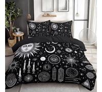Les Corps Célestes Le Soleil La Lune - Funda nórdica de 200 x 200 cm con cremallera, ropa de cama reversible con 2 fundas de almohada de 65 x 65 cm, microfibra cepillada suave, color negro