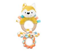 Les DEGLINGOS - Anillo de dentición Cyranos le Zorro Silicona y Madera, Despertar bebé, amarillo mostaza, 24 cm