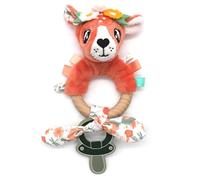 Les DEGLINGOS - Anillo de Dentición Melimelos la biche, silicona y madera, para bebé, color amarillo terracota, 24 cm