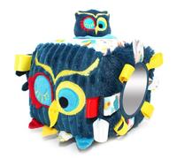 Les DEGLINGOS - Cubo de Actividades de Tejido Astros Le Búho - Juguete de Despertar sonoro y táctil para bebé - Juguete de Desarrollo - Regalo de Nacimiento - 12 cm - Azul