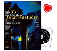 Les études pour les Niveau - etüde Manche de guitare 33 principaux de Hubert Käppel avec CD (hörbeispiele) et coloré Cœur Note Pince
