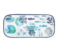 Les Jardins de la Comtesse - Bandeja rectangular pequeña de melamina, color azul mar y pescado - Tartas y pastel - Plato largo de presentación - Caribe - Colección de vajilla MelARTmine - 37,5 cm