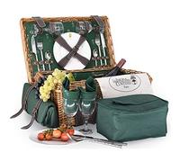 Les Jardins de la Comtesse - Cesta de Picnic Champs-Elysées con Cinchas de Cuero - Completa 2 Pers - Nevera Isotérmica Extraíble/Manta - Platos de Cerámica/Copas de Vino en Cristal - 48 x 34 x 21 cm