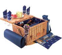Les jardins de la comtesse Cesta de picnic de mimbre y cuero Saint-honoré azul 4 personas