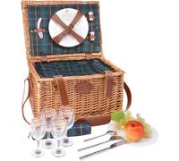 Les Jardins de la Comtesse - Cesta de Picnic de Mimbre y Cuero Trianon Verde para 4 Personas, Completa con Compartimiento Isotermo - Dimensiones: 45x31x24cm