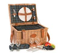 Les jardins de la comtesse Cesta de picnic de mimbre y cuero Trianon verde 4 personas