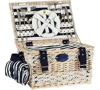 Les Jardins de la Comtesse - Cesta de Picnic Marine - Completa para 2 Personas - Compartimiento Isothermico/Mantel Impermeable - Platos de Cerámica/Copas de Vino de Vidrio - 43 x 30 x 23 cm