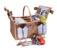 Les Jardins de la Comtesse - Cesta de picnic Saint Germain Vichy Bleu - 4 personas - Refrigerador isotérmico - Taquillas 3 botellas - Platos cerámica - 48 x 35 x 26 cm