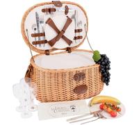 Les Jardins de la Comtesse - Cesta isotérmica para pícnic, Vendôme Natural, Trenzada de Mimbre para 4 Personas, Platos, Copas de Vino de Cristal, Cesta ecológica, Color Beige - 47 x 33 x 21 cm