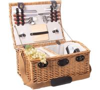 Les Jardins de la Comtesse - Cesta Picnic Gisors de Mimbre - 4 Personas - Compartimiento Isotermo y Platos de Cerámica - Copas de Vino de Cristal - Tela de Color Crema - 48 x 36 x 27 cm