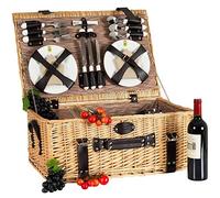 Les Jardins de la Comtesse - Cesta Picnic Louvre - Mimbre Patinado - Completa para 6 Pers - Compartimiento Isothermico - Platos de Cerámica/Copas de Vino de Cristal - Tejido Marrón - 60 x 40 x 26 cm