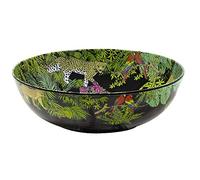 Les Jardins de la Comtesse - Colección Melartmine - Ensaladera de Melamina Pura Irrompible - 31 cm - Diseño Jungla/Selva - Colores Rojo Verde sobre Fondo Negro