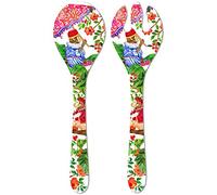 Les Jardins de la Comtesse - Cubiertos de Ensalada de Servicio de Melamina Pura - Monos de Bali - 33 cm - Coral Rojo y Verde - Set de Cuchara y Tenedor de la Colección Vajilla Irrompible MelARTmine