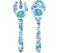 Les Jardins de la Comtesse - Cubiertos para ensalada de melamina - Caribe - 33 cm - Azul Mar y Pescado - Vajilla Quasi-Irrompible MelARTmine