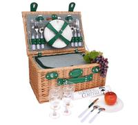 Les Jardins de la Condesa Cesta Picnique Marly, Mimbre, Verde, 4 kg, 46x31x23 cm, Servicio para 4 Personas, Compartimiento Aislado