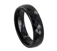 LES POULETTES BIJOUX - Anillo Ancho de Cerámica Negra Facetado - 6 mm - taille 12 (16,56 mm)