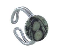 LES POULETTES BIJOUX - Anillo de Plata 925 Círculo Dentado de Jaspe Kambaba - taille 16 (17,84 mm)